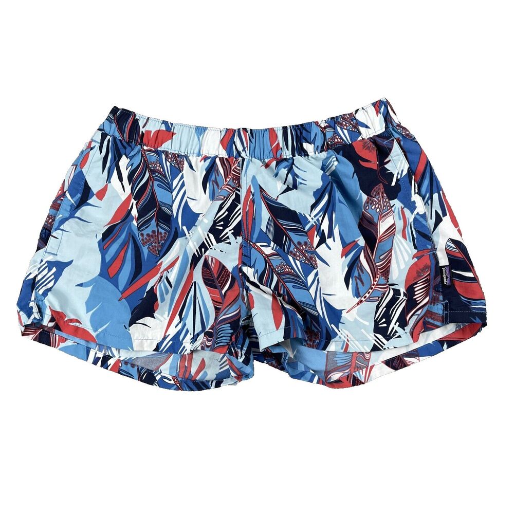 Patagonia Shorts Barely Baggies Tropic Feathers Red White Blue Patriotic Size M